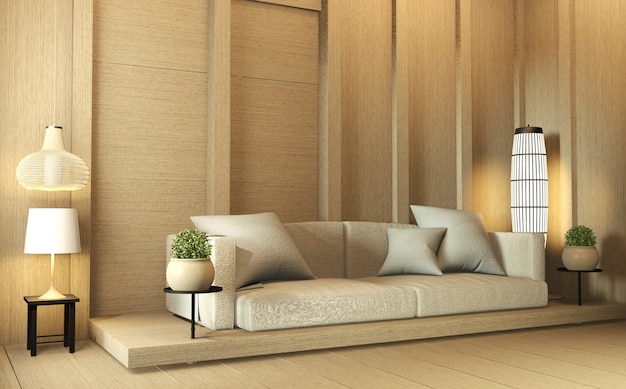 Sofa and pillow in room and floor wooden interior design