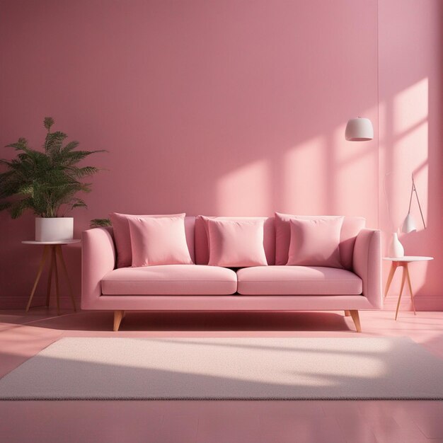 Sofa in pink living room interior with copy space with sunny shadows