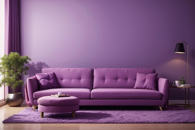 Sofa in purple living room with copy space