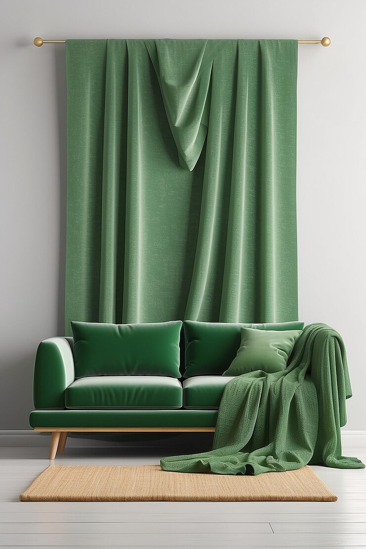 Sofa and rug with pillow and green cloth isolated3d rendering