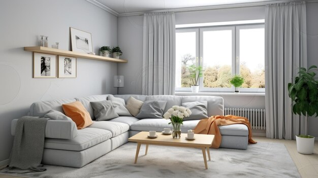 Sofa in simple living room interior created with Generative Al technology