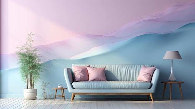 a sofa with a colorful background