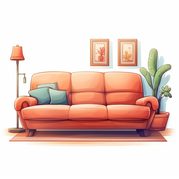 Sofa with cushions in the living room Vector illustration