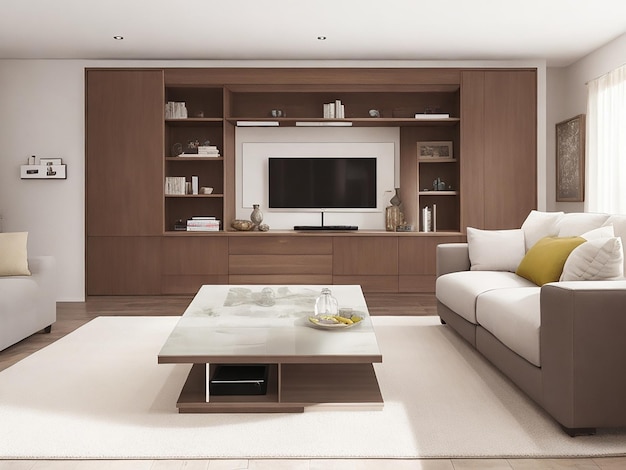 Sofas entertainment console and doors in living room