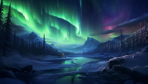 Soft aurora borealis in a night landscape during the christmas period