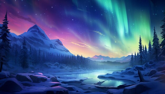 Soft aurora borealis in a night landscape during the christmas period