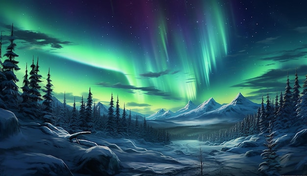 Soft aurora borealis in a night landscape during the christmas period