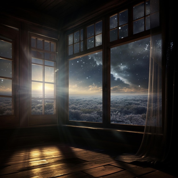 Soft beams of moonlight shining through the window