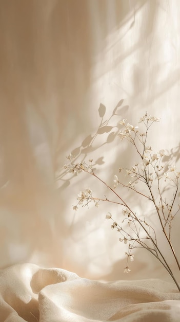 Photo soft beige background with delicate floral elements
