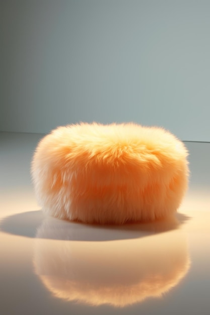 柔らかいベージュ色の毛皮のパウフが部屋に 居心地のコンセプトの 空間の自由