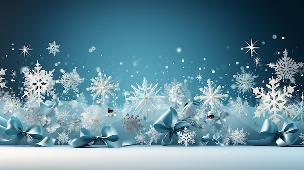 Soft Blue Christmas Banner with Snowflakes Merry Christmas