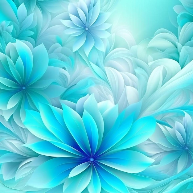 柔らかい青い花の背景 デジタルで生成されたデザイン フラワーペイント ブラッシュ ラインアート クローズアップイラスト