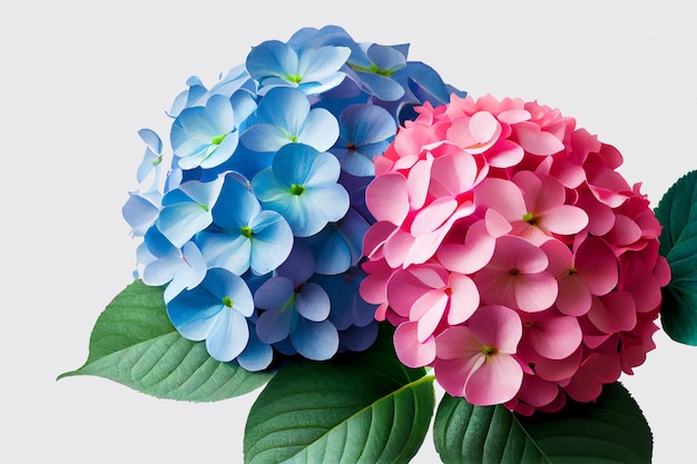 Soft blue and Lila Hydrangea on white background AI Generated