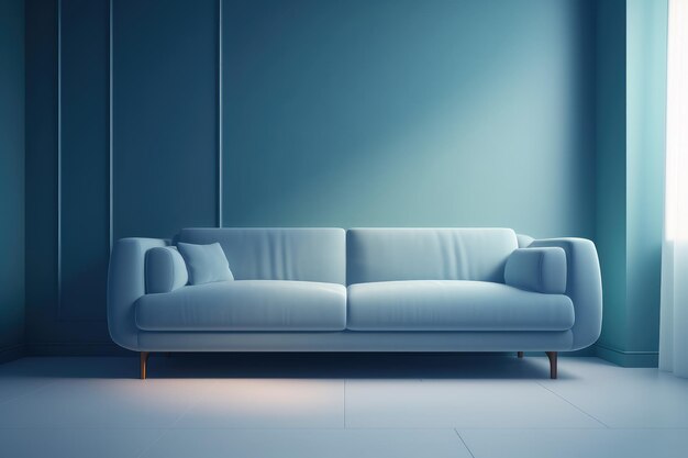 Soft blue sofa on blue background AI