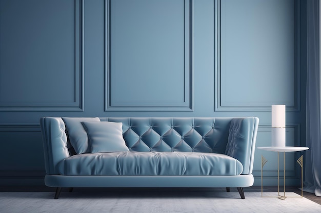 Soft blue sofa on blue background