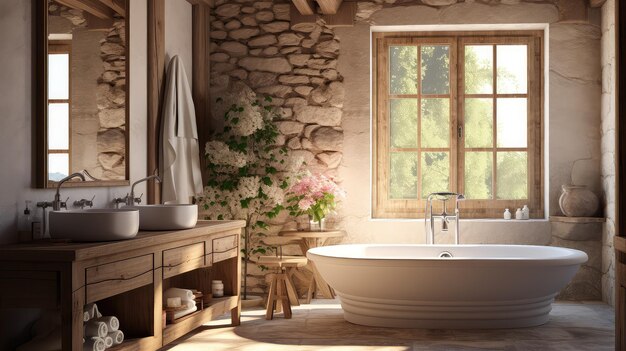 写真 柔らかい昧なインテリアデザインの浴室