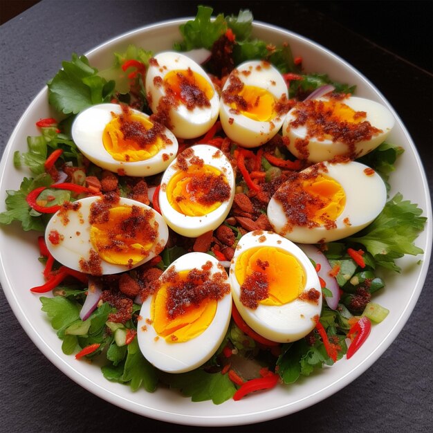 Soft Boiled Eggs Spicy Salad