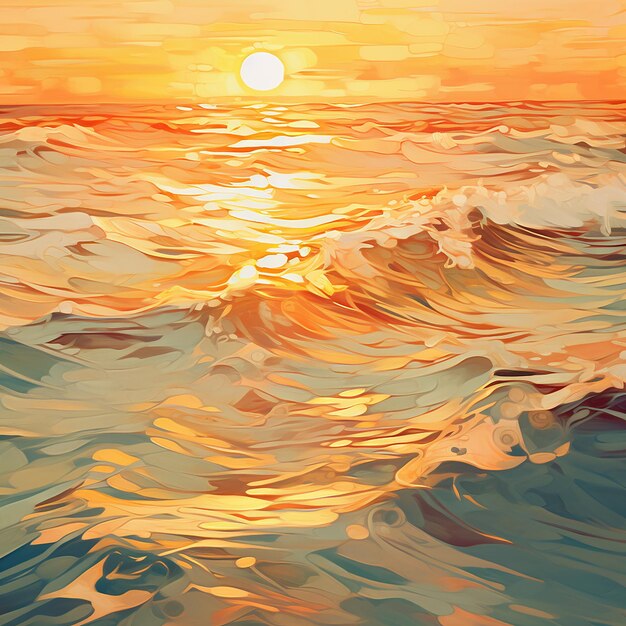 Soft Calm Waves Beautiful Warm Sunset on the Seashore