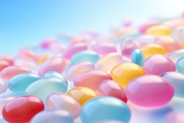 Мягкие конфеты на градиентном бело-синем фоне