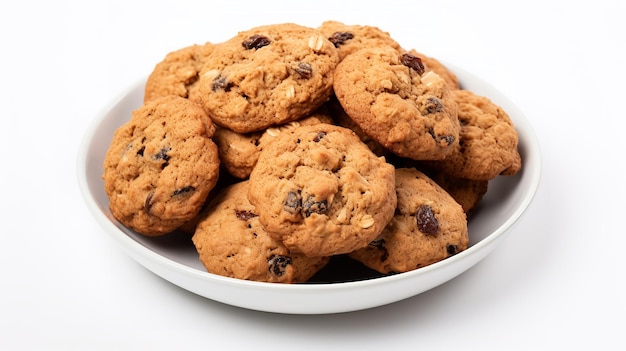 Soft Chewy Oatmeal Raisin Cookies isolated on white background top view