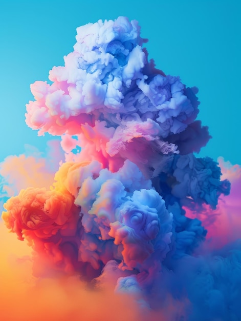 柔らかい雲の柱は静かな空の景色に昇り落ち着くピンクと青の色彩で静けさを放出します