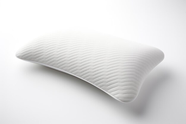 Photo soft comfortable pillow for healthy sleep on a white bed in a clean relaxing bedroom