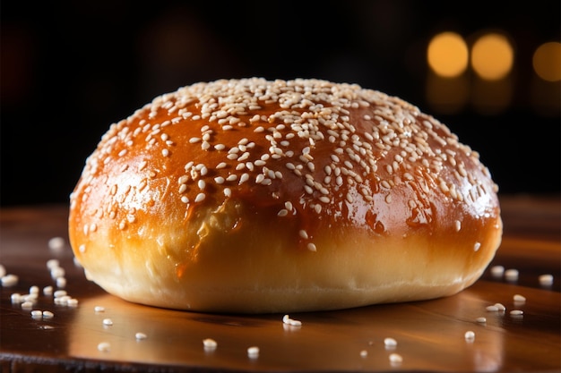 Soft and doughy texture of a freshly baked bun with sesame