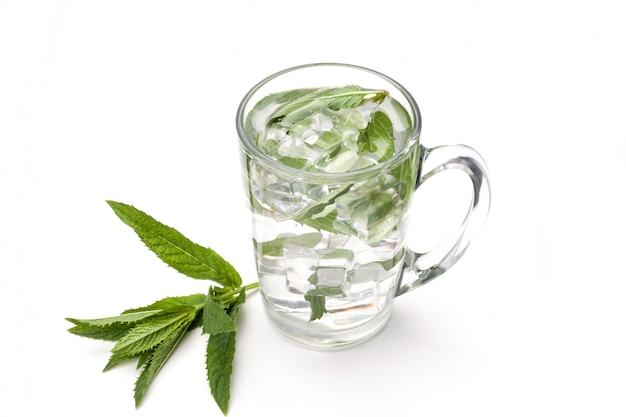 Soft drink with mint and ice