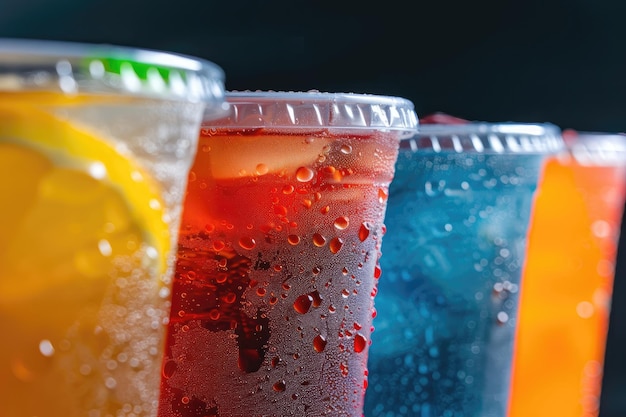 Soft drinks in plastic cups