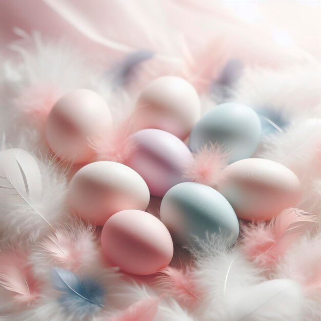 Photo a soft embrace of colorful eggs amidst feathers