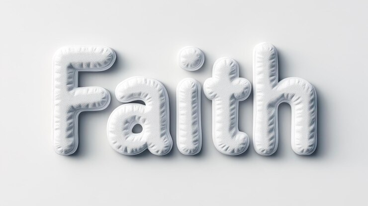 Soft fabric letters forming the word faith on white background