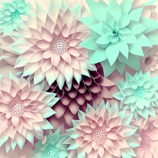 Soft floral design flowers in pastel tones for backgroundCopy space for text 3d design modern colorful style beautiful flowers