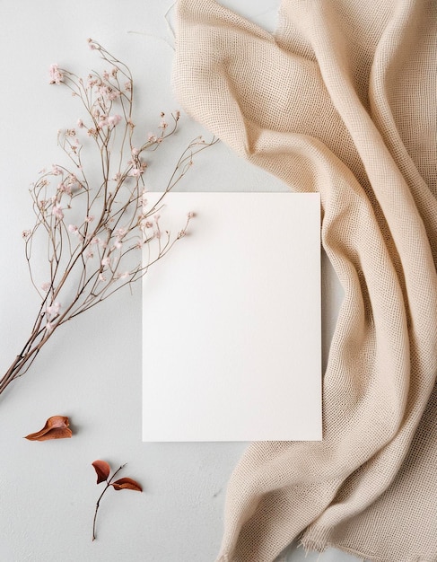 Photo soft floral whispers with textured fabric on a serene mockup canvas