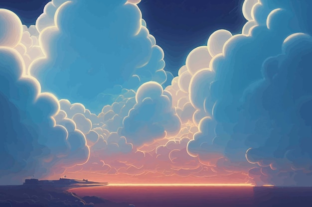 Soft fluffy clouds above the sea sky illustration Beautiful sky and clouds