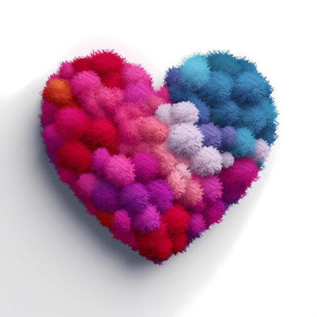 Soft fluffy heart in gradient colors a tactile symbol of warmth and tender emotions against white