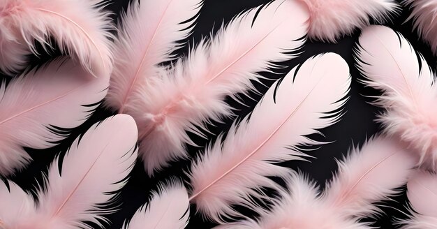 Photo soft fluffy pink feathers on a black background