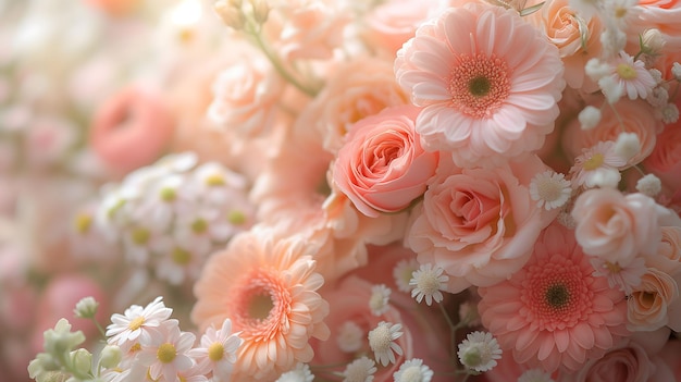 Soft focus on a bouquet of delicate pink and white flowers