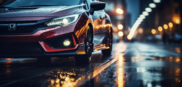 Фары автомобиля с мягким фокусом на фоне дождливой ночи Генеративный искусственный интеллект