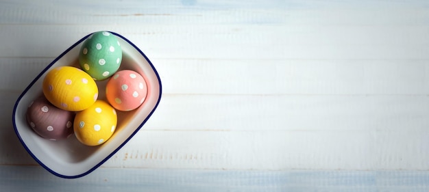 Soft focus of colorful handmade Easter eggsGreetings and presents for happy Easter Day