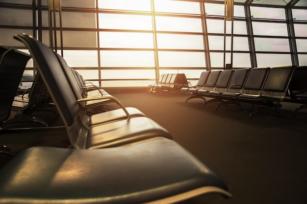 Soft Focus of Empty Seat at the Airport Departures Terminal in Early Morning