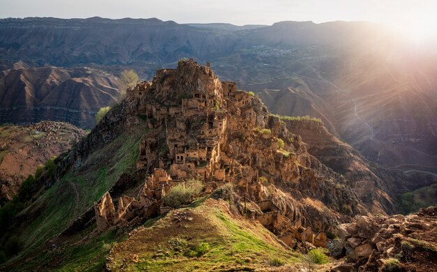 Soft focus. Ethnic aul.Old abandoned ghost town of Gamsutl, Dagestan, Russia.