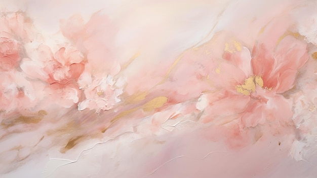 Soft focus floral painting horizontal background Peach and Creamy White colors with gold glitter