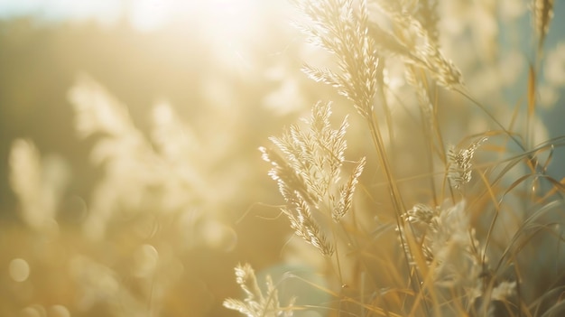 Soft focus grass field at the park with sun rays background Generative AI