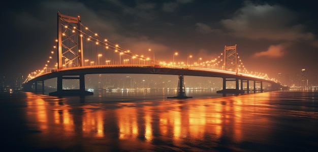 Soft focus illuminated bridge at night background Generative AI