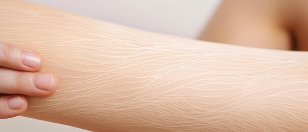 soft focus image of body striae stretch marks on the adult arm