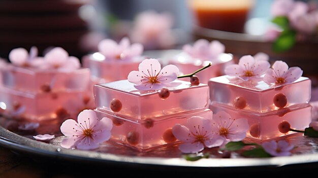 Photo soft focus image sweet and delicious flower jelly