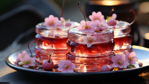 Photo soft focus image sweet and delicious flower jelly