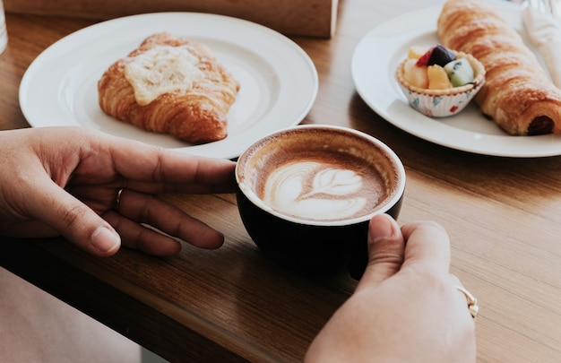 Soft focus on latte coffee cup 