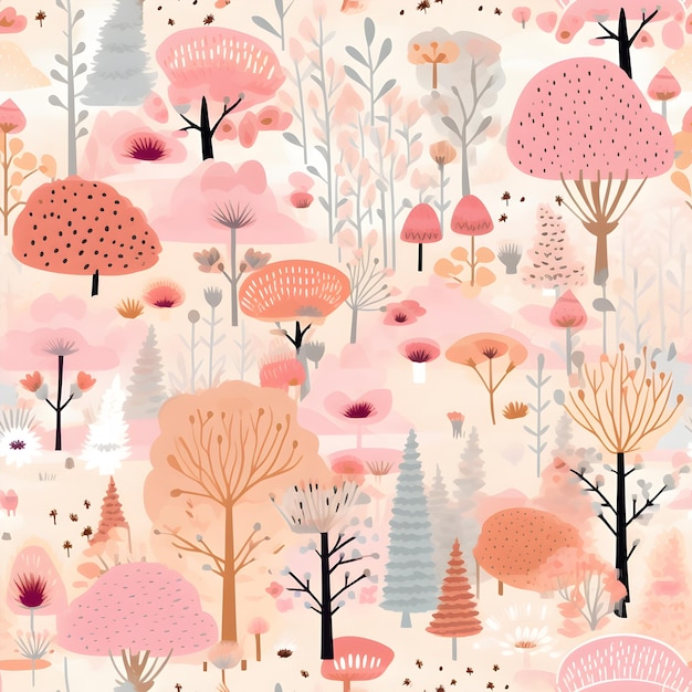 Soft forest woodland seamless pattern background