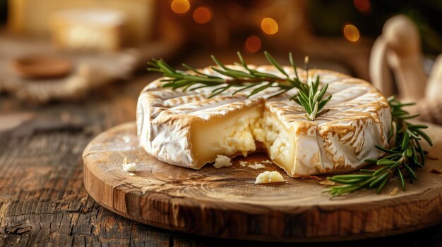 Soft french camembert cheese on wood background